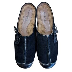 Natural‎ Soul By Naturalizer Mules Clogs Shoes Womens 8M Black Suede Slip-On Bow